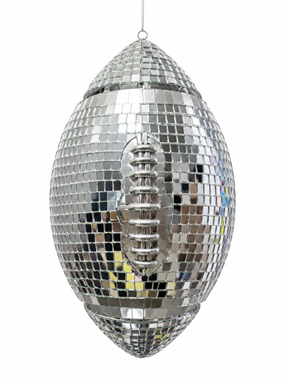 Handmade Silver Disco Football Mirror Tile Hanging Sculpture 8"